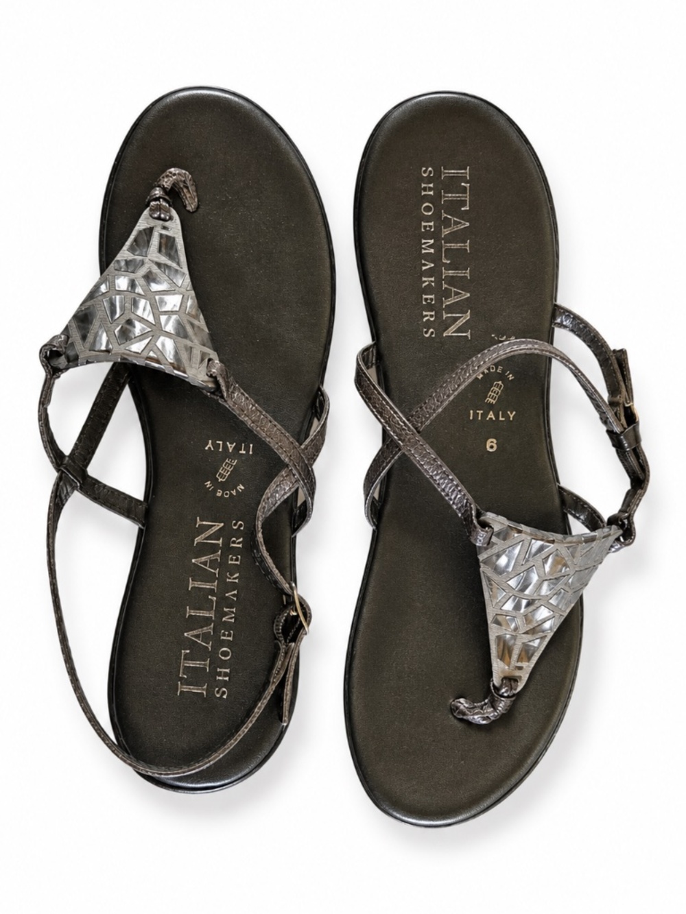 Italian Shoemakers sandles patent leather straps grey size 6 kitten heel